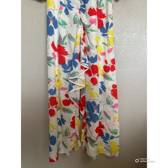 Rixo Feminine & Flirty Floral Puff Sleeve Maxi Dress Size 8 Ivory Red Blue NWT - Picture 6 of 17